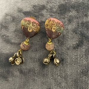 Vintage 70’s Aztec Inspired Dangle Clip-on Earrings